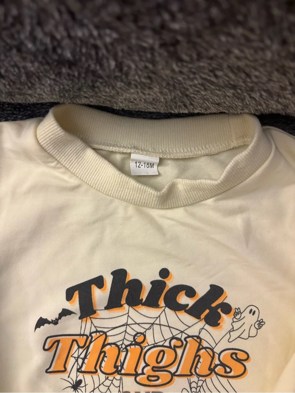 Infant Cream Long-Sleeve One-Piece with Orange & Black Halloween Graphic